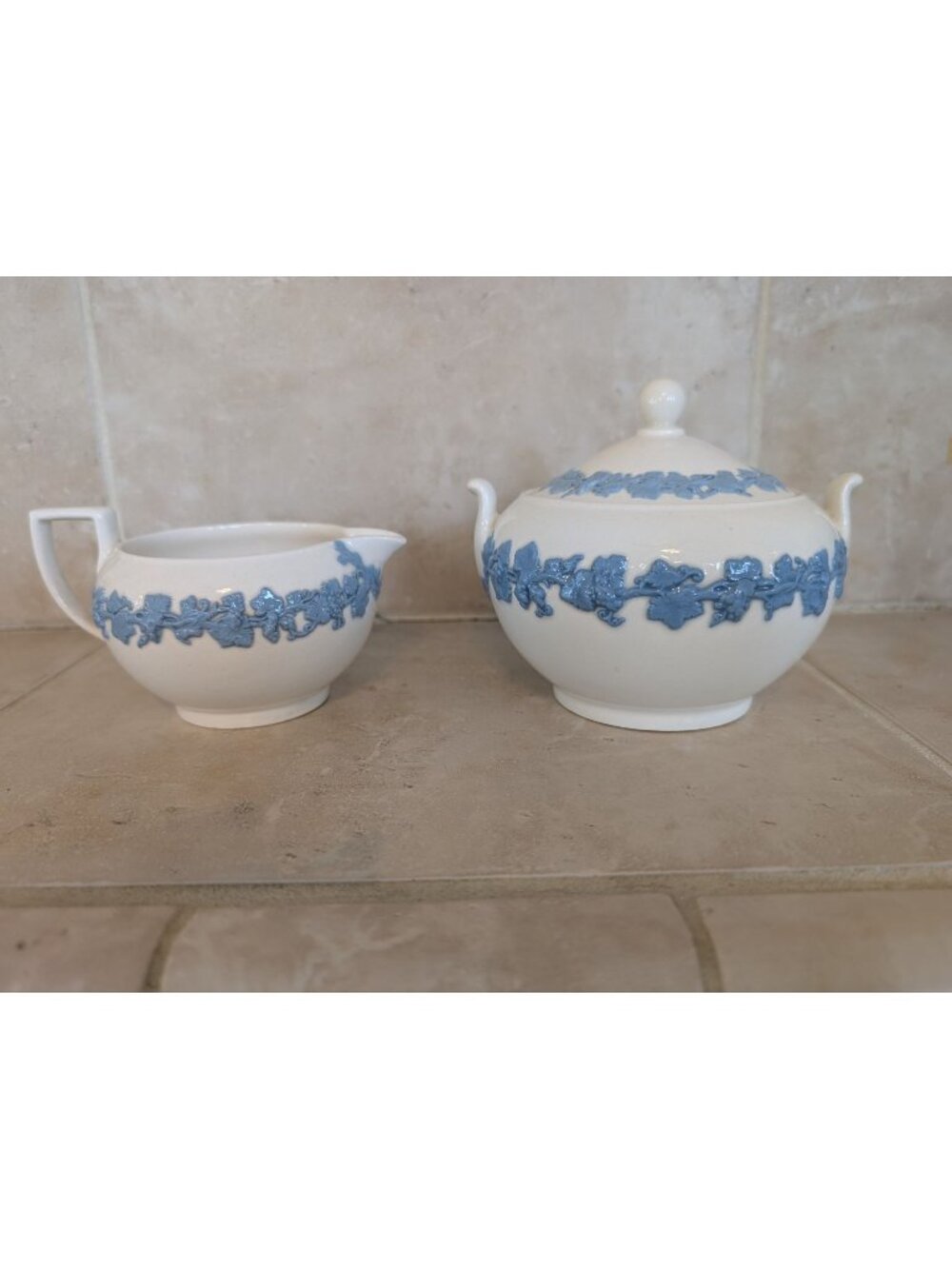 Wedgwood Queensware Lavender on Cream and Sugar Bowl Set English Traditional